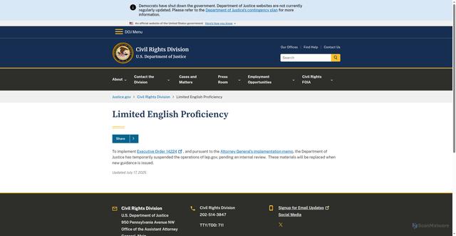 Security scan screenshot of https://www.justice.gov/crt/limited-english-proficiency