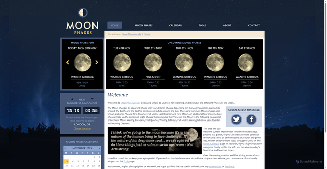 Security scan screenshot of https://moonphases.co.uk/