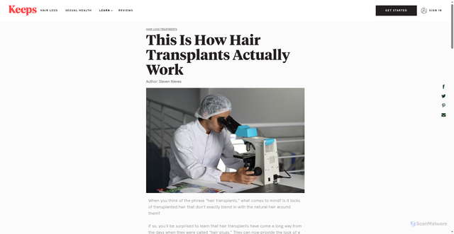 Security scan screenshot of https://www.keeps.com/learn/how-hair-transplants-work?srsltid=AfmBOorgrjV2nHdUAA-yICu3eWjP-iuPmSyEvZmnOi4chtu8jOXvTFYu