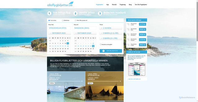 Security scan screenshot of https://allaflygbiljetter.se