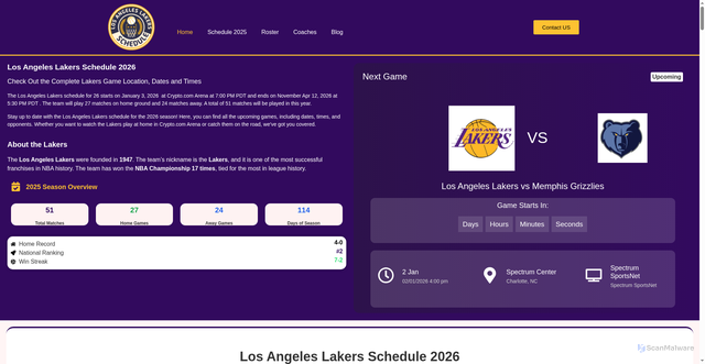 Security scan screenshot of https://losangeleslakersschedule.us/