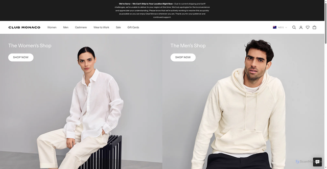 Security scan screenshot of https://www.clubmonaco.com/