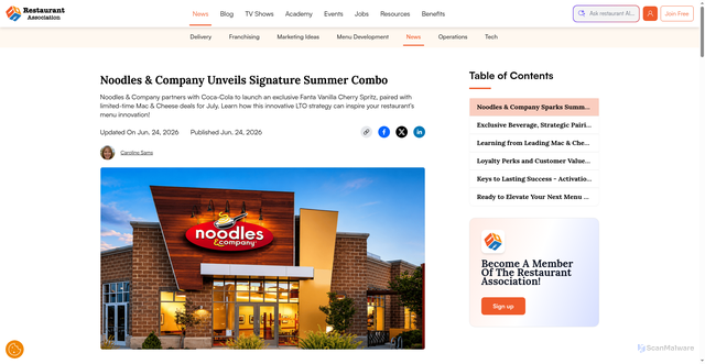 Security scan screenshot of https://restaurantassociation.com/news/noodles-company-unveils-signature-summer-combo/