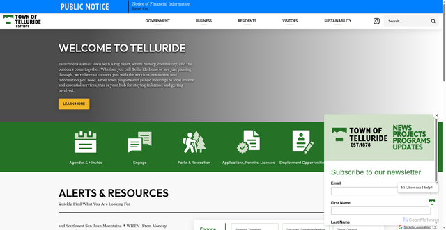 Security scan screenshot of https://telluride-co.gov/