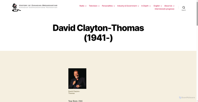 Security scan screenshot of https://broadcasting-history.ca/personalities/clayton-thomas-david/