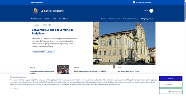 Security scan screenshot of https://www.comune.tavigliano.bi.it/