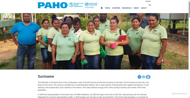 Security scan screenshot of https://www.paho.org/en/suriname