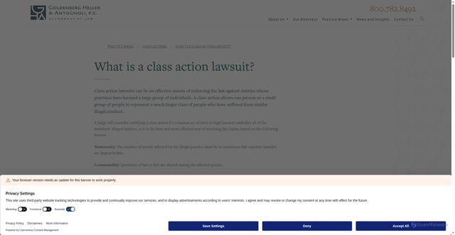 Security scan screenshot of https://www.goldenbergheller.com/practice-areas/class-action-lawsuits/what-is-a-class-action-lawsuit/