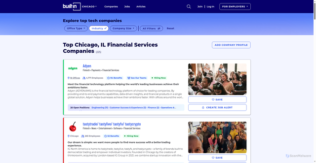 Security scan screenshot of https://www.builtinchicago.org/companies/type/financial-services-companies