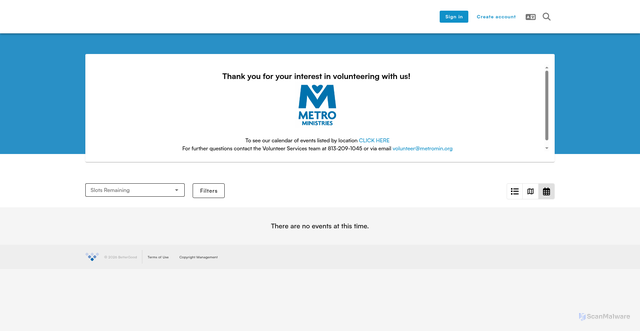 Security scan screenshot of https://metromin.volunteerhub.com
