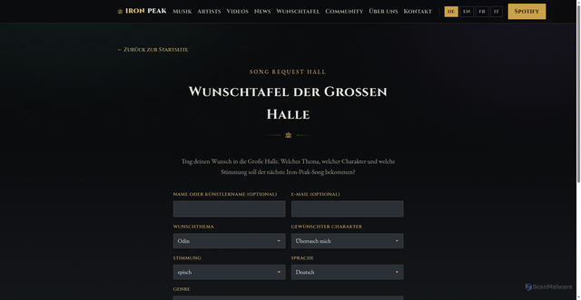 Security scan screenshot of https://ironpeakrecords.com/wunschtafel.html