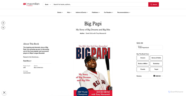 Security scan screenshot of https://us.macmillan.com/books/9780312383442/bigpapi/