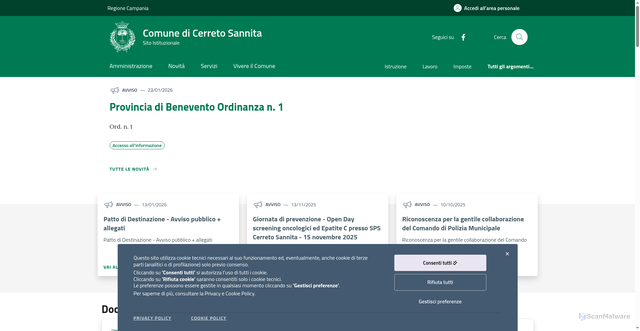 Security scan screenshot of https://www.comune.cerretosannita.bn.it