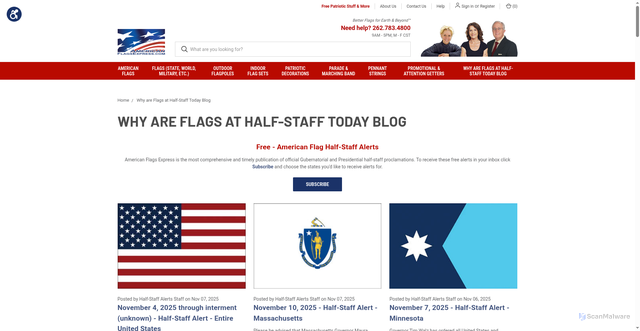 Security scan screenshot of https://flagsexpress.com/blog/flags-half-staff/?srsltid=AfmBOoq18-Eoa-8pySn5VCSK9oA3lIBvEPyZsa62Sos6AkmM79pgpmUm