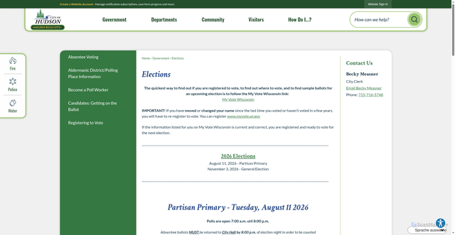 Security scan screenshot of https://hudsonwi.gov/227/Elections