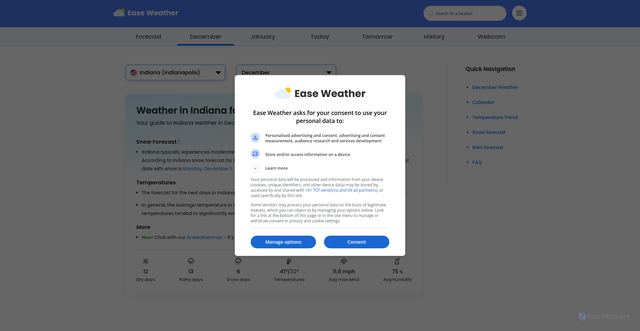 Security scan screenshot of https://www.easeweather.com/north-america/united-states/indiana/december