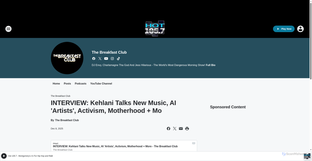 Security scan screenshot of https://myhot105.iheart.com/featured/breakfast-club/content/2025-12-08-51-the-breakfast-club-interview-kehlani-talks-new-music-ai-artists-activism/