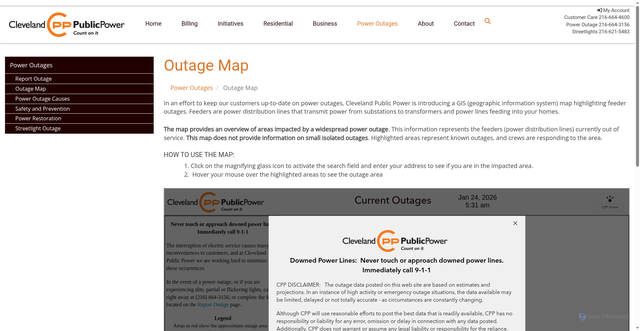 Security scan screenshot of https://www.cpp.org/Power-Outages/Outage-Map
