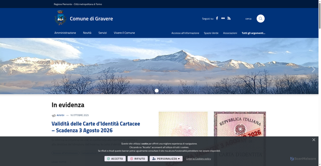 Security scan screenshot of https://www.comune.gravere.to.it/it-it/home