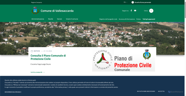 Security scan screenshot of https://www.comune.vallesaccarda.av.it/