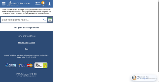 Security scan screenshot of https://eventticketmaster.com/m/7195-England-vs-Costa-Rica-Tickets