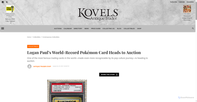 Security scan screenshot of https://www.antiquetrader.com/logan-pauls-world-record-pokemon-card-heads-to-auction