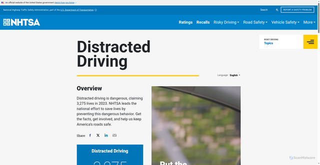 Security scan screenshot of https://www.distracteddriving.gov/