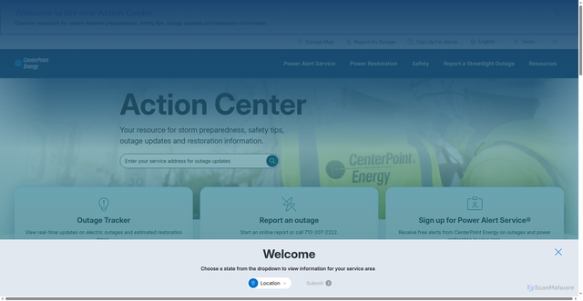 Security scan screenshot of https://actioncenter.centerpointenergy.com/en-us/