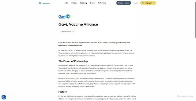 Security scan screenshot of https://www.impactpool.org/organizations/29651/gavi-vaccine-alliance