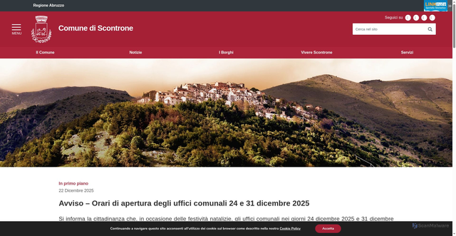 Security scan screenshot of https://www.comune.scontrone.aq.it/