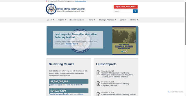 Security scan screenshot of https://www.stateoig.gov/