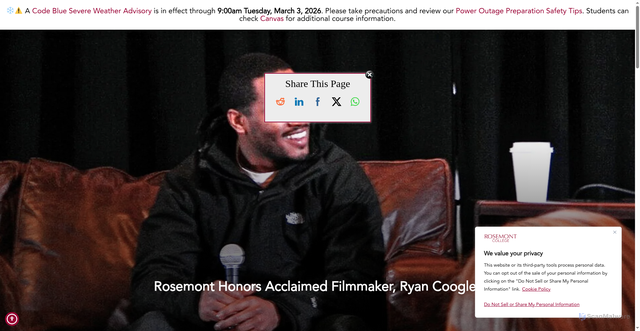 Security scan screenshot of https://rosemont.edu/ryan-coogler/