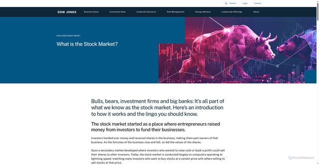 Security scan screenshot of https://www.dowjones.com/company/resources/smart-money/what-is-the-stock-market/