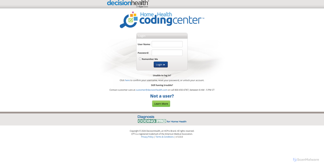 Security scan screenshot of https://codingcenter.decisionhealth.com