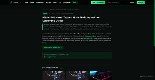 Security scan screenshot of https://www.sendbill.net/news/nintendo-leaker-teases-more-zelda-games-for-upcoming-direct-c589426d69
