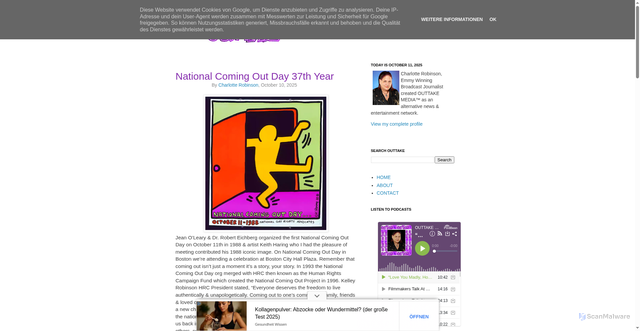 Security scan screenshot of https://blog.outtakeonline.com/2025/10/national-coming-out-day-37th-year.html