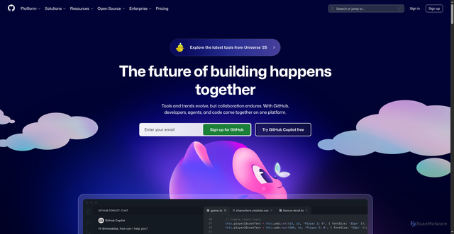 Security scan screenshot of https://github.com
