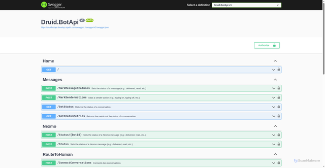 Security scan screenshot of https://druidbotapi.develop.uipath.com