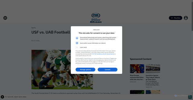 Security scan screenshot of https://foxsports940.iheart.com/content/2025-11-21-usf-vs-uab-football-prediction-odds-nov-22/