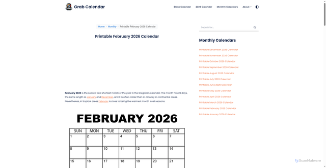 Security scan screenshot of https://grabcalendar.com/printable-february-calendar.html