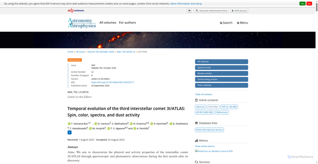 Security scan screenshot of https://www.aanda.org/articles/aa/full_html/2025/10/aa56717-25/aa56717-25.html