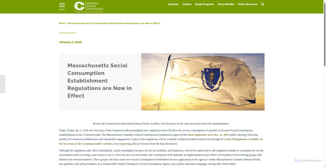 Security scan screenshot of https://masscannabiscontrol.com/2026/01/massachusetts-social-consumption-establishment-regulations-are-now-in-effect/