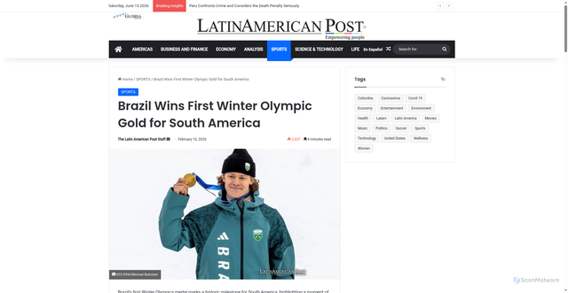 Security scan screenshot of https://latinamericanpost.com/sports/brazil-wins-first-winter-olympic-gold-for-south-america/