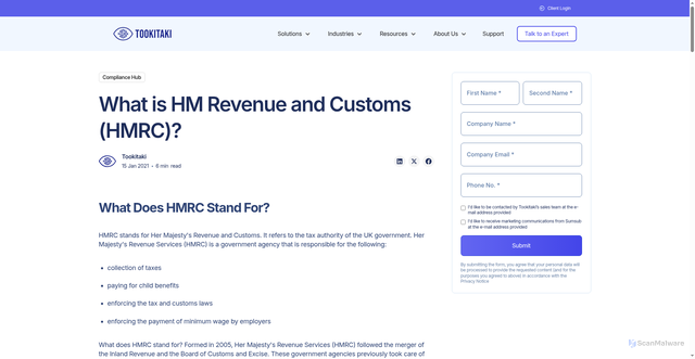 Security scan screenshot of https://www.tookitaki.com/compliance-hub/what-is-hm-revenue-and-customs-hmrc