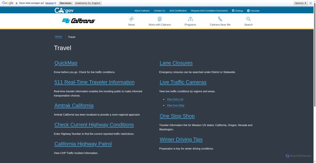 Security scan screenshot of https://dot.ca.gov/travel