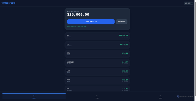 Security scan screenshot of https://vertex-trader-665106r5t5.edgeone.app/