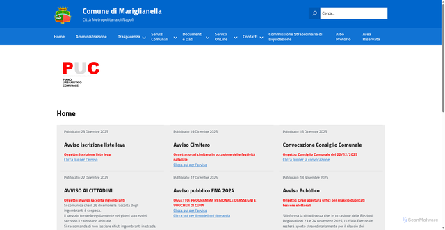 Security scan screenshot of https://www.comune.mariglianella.na.it/