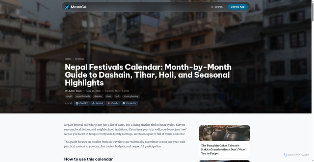 Security scan screenshot of https://mestogo-blog.pages.dev/en/nepal-festivals-calendar/