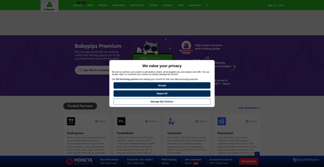 Security scan screenshot of https://babypips.com