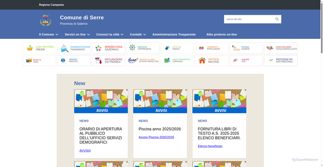 Security scan screenshot of https://www.comune.serre.sa.it/